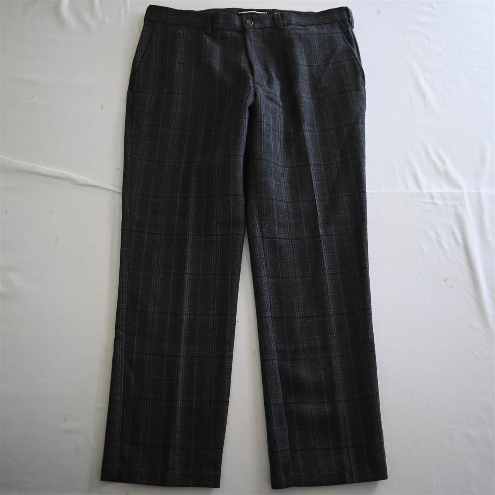 Black Brown 36x30 Gray Plaid Tailored Fit 100% Wool Flannel Mens Dress Pants